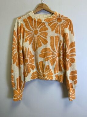 Marine Layer Cream & Orange Floral Crewneck Sweater